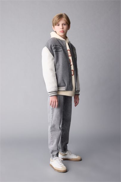 Boy College Collar Pocketed Bomber Jacket
