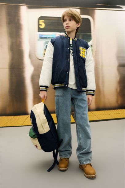 Boy Waterproof College Collar Bomber Jacket