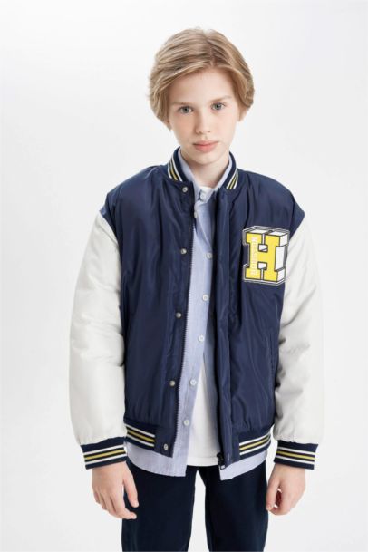 Boy Waterproof College Collar Bomber Jacket