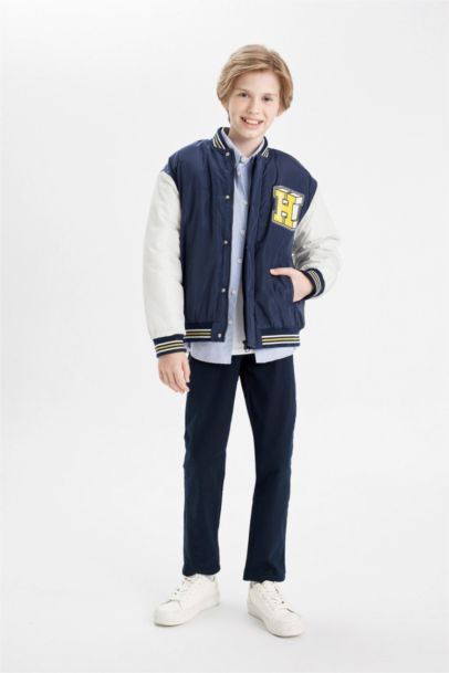 Boy Waterproof College Collar Bomber Jacket