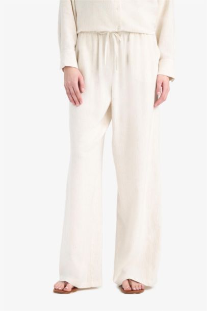 Wide Leg Double Pocket Striped Linen Blended Trousers