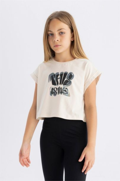 Girl Crew Neck Printed Short Sleeve T-Shirt