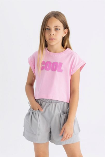 Girl Crew Neck Printed Short Sleeve T-Shirt
