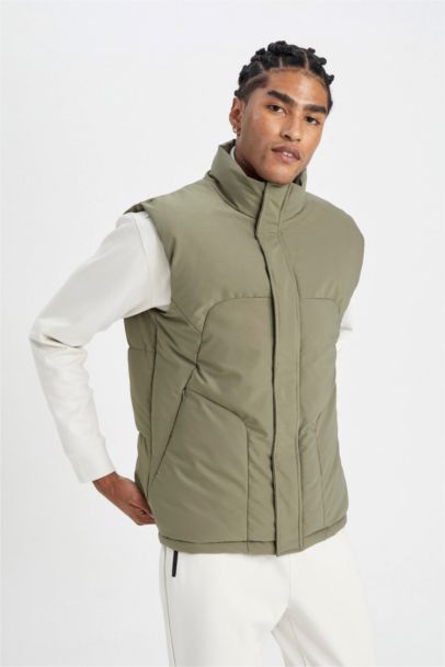 Su Geçirmez Şişme Yelek Rüzgar Geçirmez Normal Kesim Dik Yaka Fermuarlı Cepli