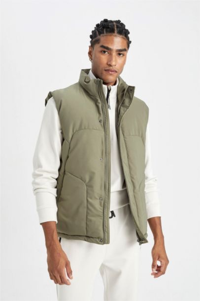 Su Geçirmez Şişme Yelek Rüzgar Geçirmez Normal Kesim Dik Yaka Fermuarlı Cepli