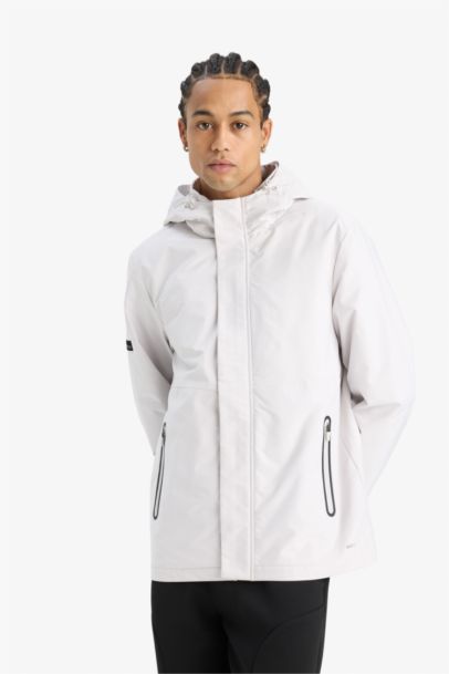 Su İtici Regular Fit Polar Kapüşonlu Fermuarlı Yağmurluk