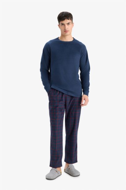 Pijama Takımı Polar Uzun Kollu Üst Kareli Uzun Alt