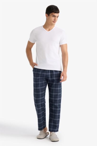 Regular Fit Beli Bağcıklı Cepli Uzun Boy Kareli Pijama Altı