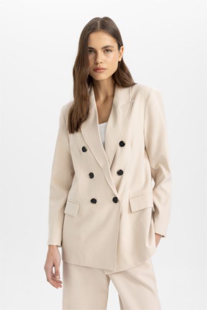 Oversize Geniş Kalıp Düğmeli Basic Düz Blazer Ceket