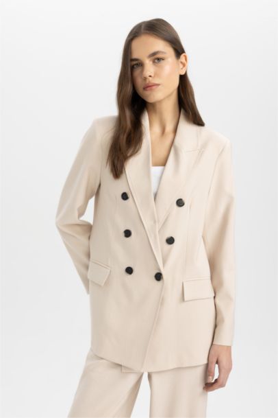 Oversize Geniş Kalıp Düğmeli Basic Düz Blazer Ceket
