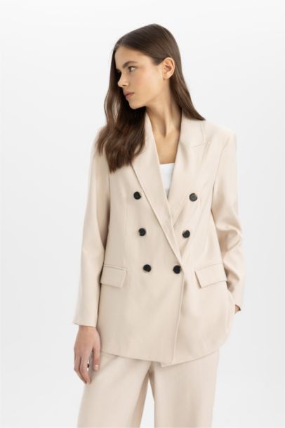 Oversize Geniş Kalıp Düğmeli Basic Düz Blazer Ceket