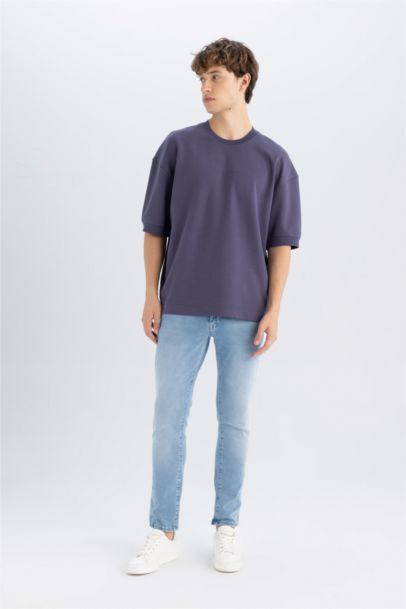 تيشيرت نص كم قطن قصة فضفاضة برقبة مستديرة