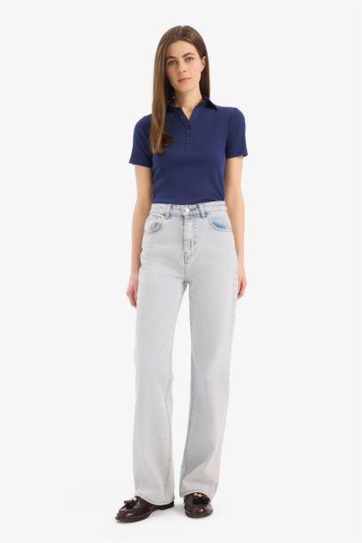 Slim Fit Dar Kesim Polo Yaka Fitilli Kaşkorse Kısa Kollu Tişört