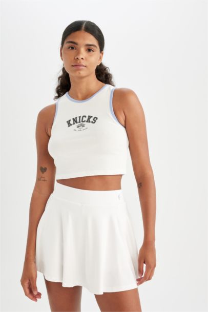 NBA New York Knıcks Cropped Fıt Bisiklet Yaka Ribana Atlet