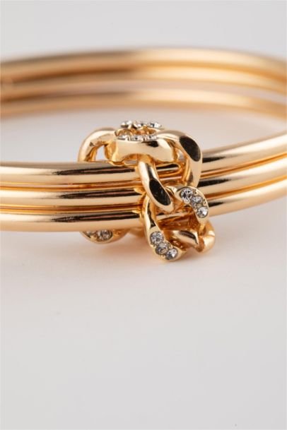 Woman Chain Detailed Stone Gold Bracelet