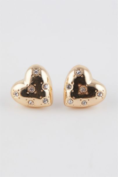 Woman Heart Detailed Gold Earrings