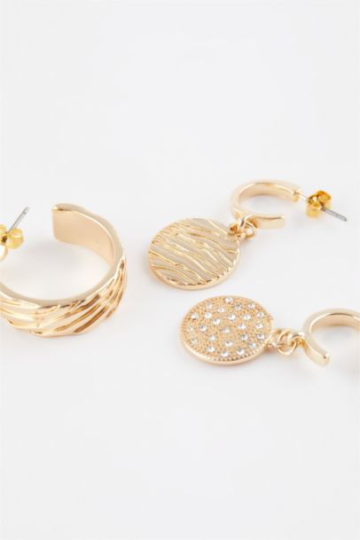 Woman 3 Piece Gold Earrings