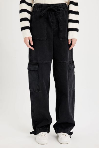 Jogger Yüksek Bel Kargo Cepli Bilek Boy Jean Pantolon