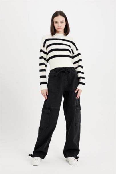 Jogger Yüksek Bel Kargo Cepli Bilek Boy Jean Pantolon