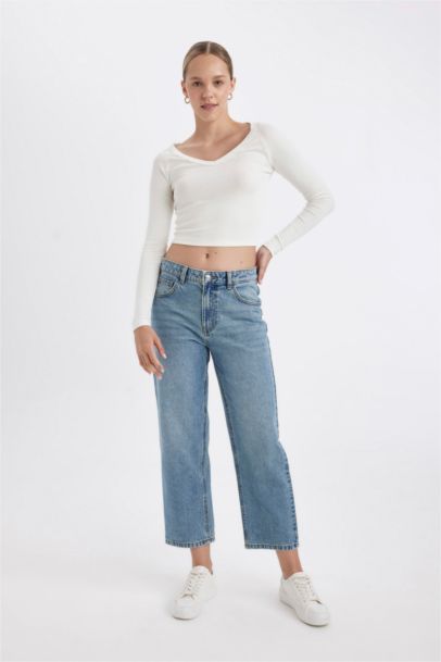 Boyfrıend Yüksek Bel Bilek Boy Jean Yıkamalı Pantolon