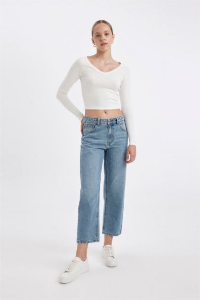 Boyfrıend Yüksek Bel Bilek Boy Jean Yıkamalı Pantolon