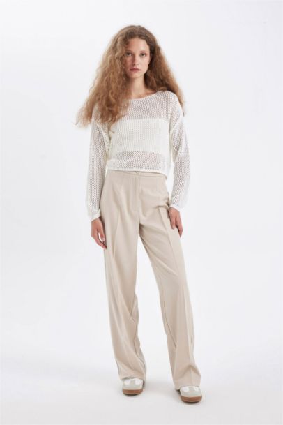 Standart Boy Kumaş Palazzo Pantolon Wide Leg Geniş Bol Paça Basic Düz Yüksek Bel