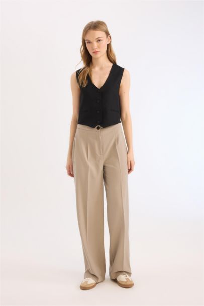Pantalon large basique à taille haute et longueur standard