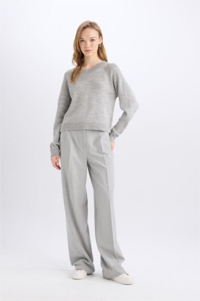 Standart Boy Kumaş Palazzo Pantolon Wide Leg Geniş Bol Paça Basic Düz Yüksek Bel