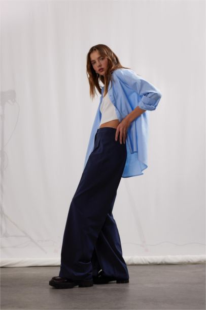 Pantalon taille haute large à longueur standard