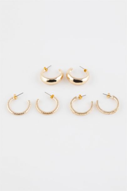 Woman 3 Piece Hoop Gold Earrings