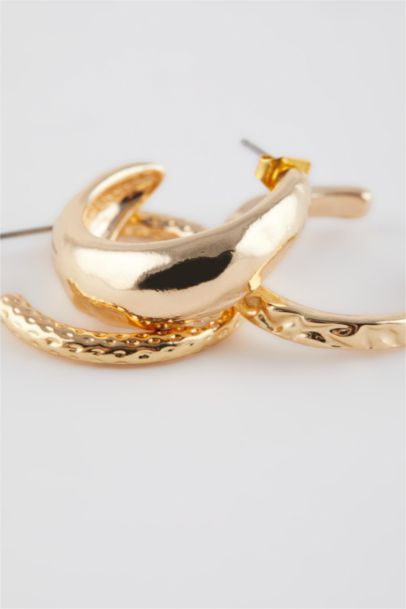 Woman 3 Piece Hoop Gold Earrings