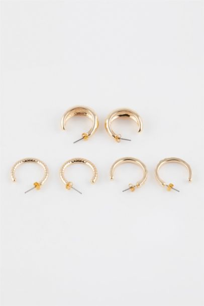 Woman 3 Piece Hoop Gold Earrings