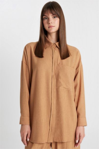 قميص طويل قصة مريحة ردن طويل