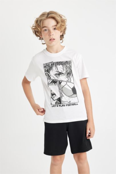 Bisiklet Yaka Baskılı Kısa Kollu Tişört Erkek Çocuk