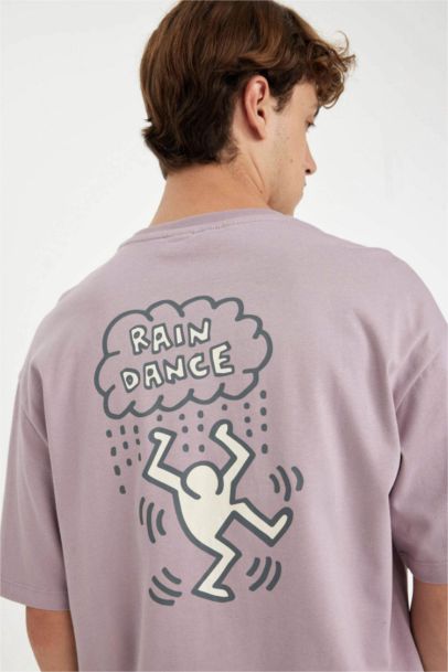 %100 Pamuk Keith Haring Boxy Fit Bisiklet Yaka Sırt Baskılı Kısa Kollu Tişört