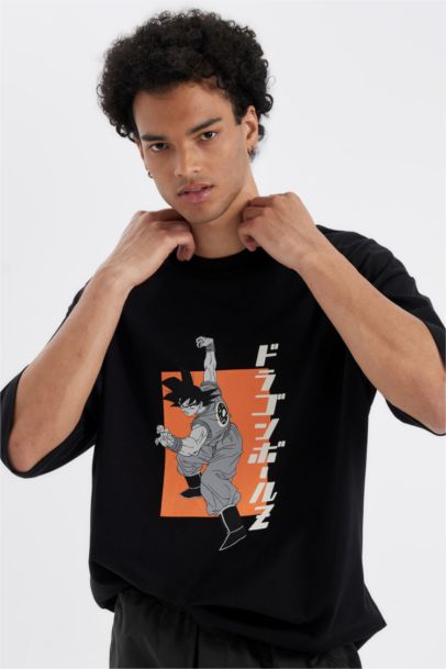 Dragon Ball Loose Fit Crew Neck Back Printed Cotton T-Shirt