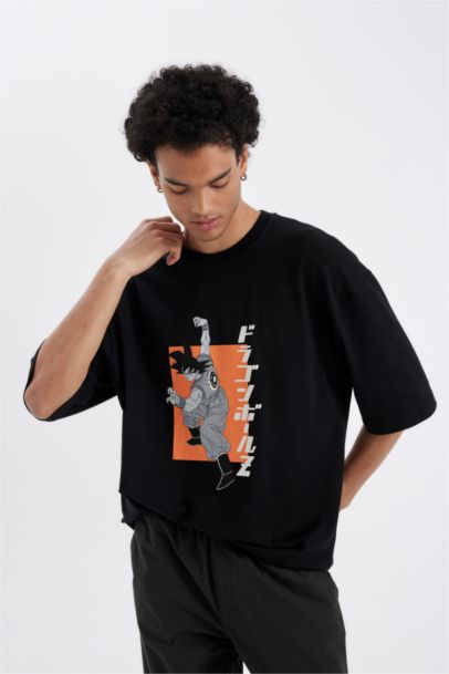 Dragon Ball Loose Fit Crew Neck Back Printed Cotton T-Shirt