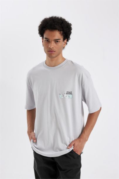 T-shirt Oversize en coton imprimé au dos à col rond