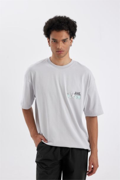 T-shirt Oversize en coton imprimé au dos à col rond