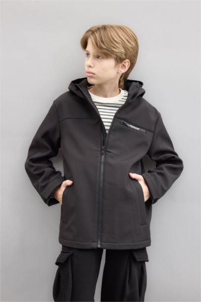 Su İtici Kapüşonlu Polar Astarlı Fermuarlı Yağmurluk Erkek Çocuk