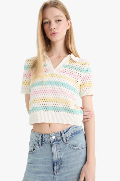 T-shirt Polo à manches courtess en Crochet tricoté coloré