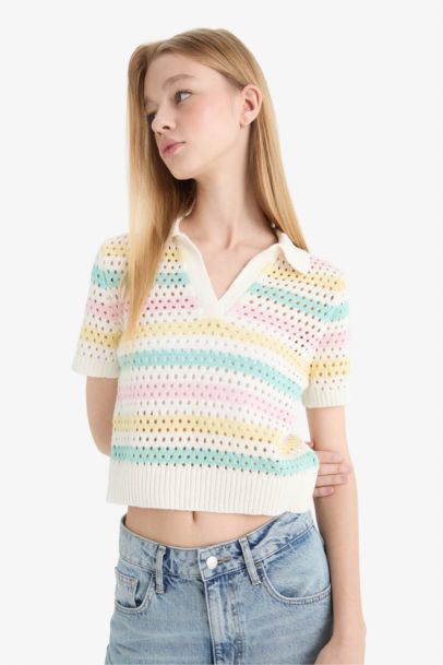 T-shirt Polo à manches courtess en Crochet tricoté coloré