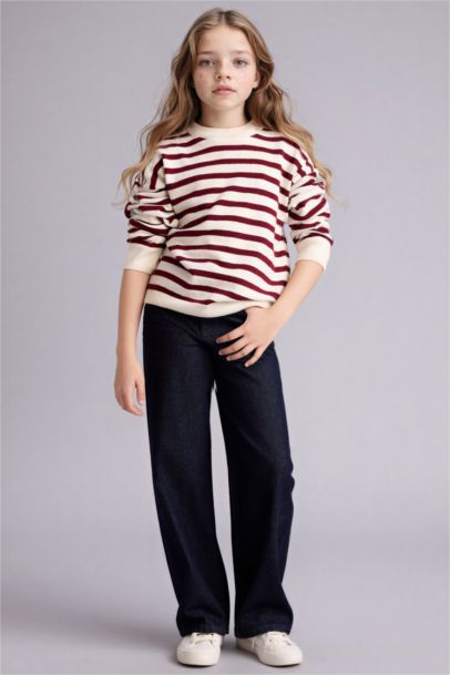 Standart Fit Bisiklet Yaka Triko Kazak Kız Çocuk