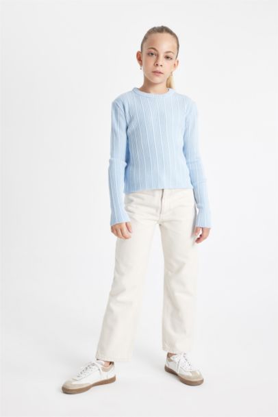 Girl Blue Standard Fit Crew Neck Knitted Pullover