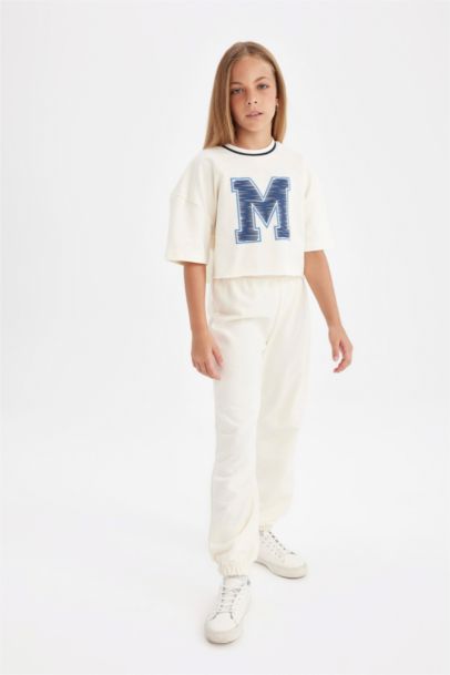 طقم بناتي سويت شيرت وتي شيرت قصة مريحة - قطعتين