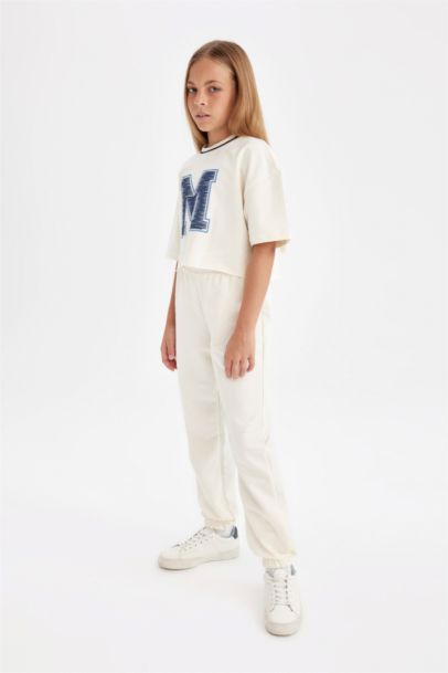 طقم بناتي سويت شيرت وتي شيرت قصة مريحة - قطعتين