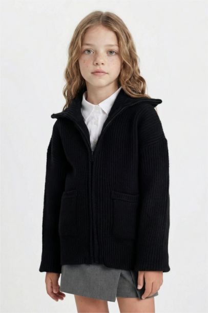 Girl Zippered Black School Sweatshirt