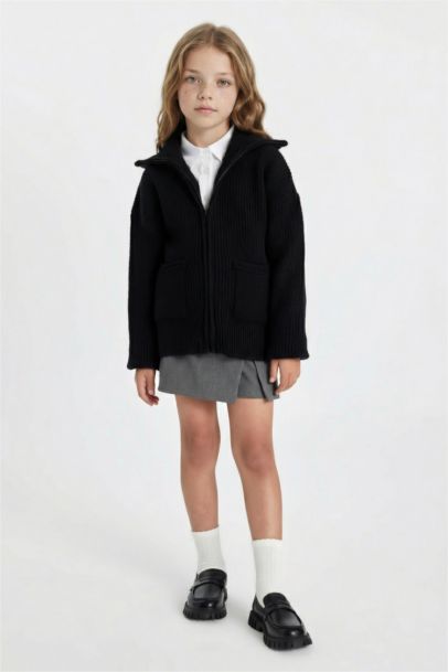 Girl Zippered Black School Sweatshirt