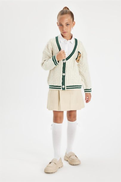 Girl Knitwear V Neck Button Closure Cardigan