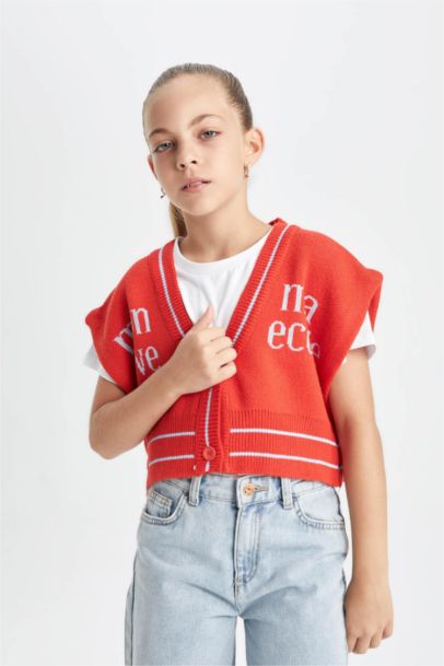 Gilet en tricot à col en V pour Fille